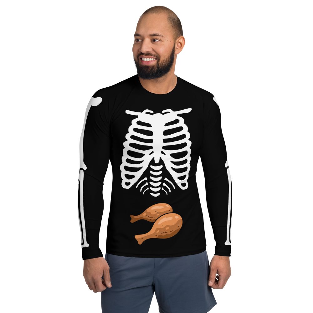 Skeleton Expecting Fried Chicken Halloween Cosplay Costume Men's Rash Guard