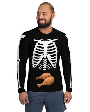 Skeleton Expecting Fried Chicken Halloween Cosplay Costume Men’s Rash Guard