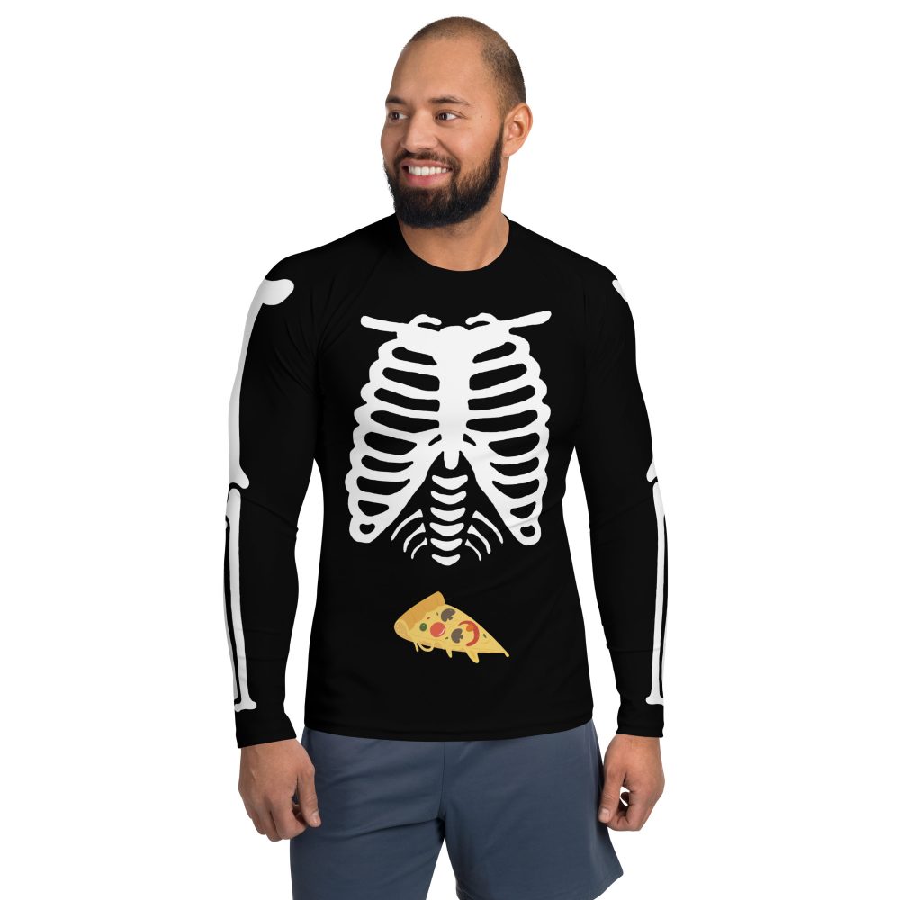 Skeleton Expecting Pizza Halloween Cosplay Costume Men's Rash Guard