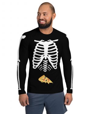Skeleton Expecting Pizza Halloween Cosplay Costume Men’s Rash Guard