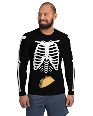 Skeleton Expecting Taco Halloween Cosplay Costume Men’s Rash Guard