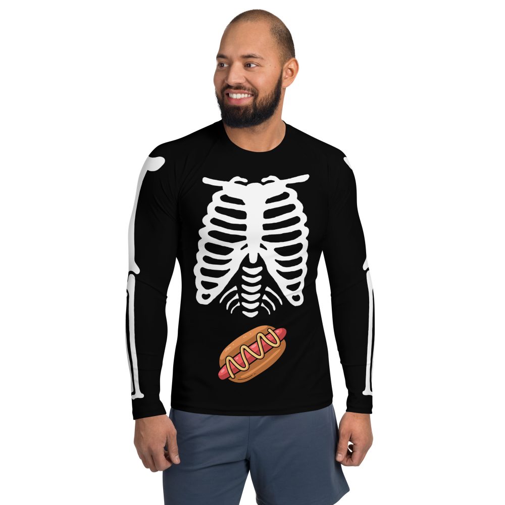 Skeleton Expecting Hot Dog Halloween Cosplay Costume Men's Rash Guard