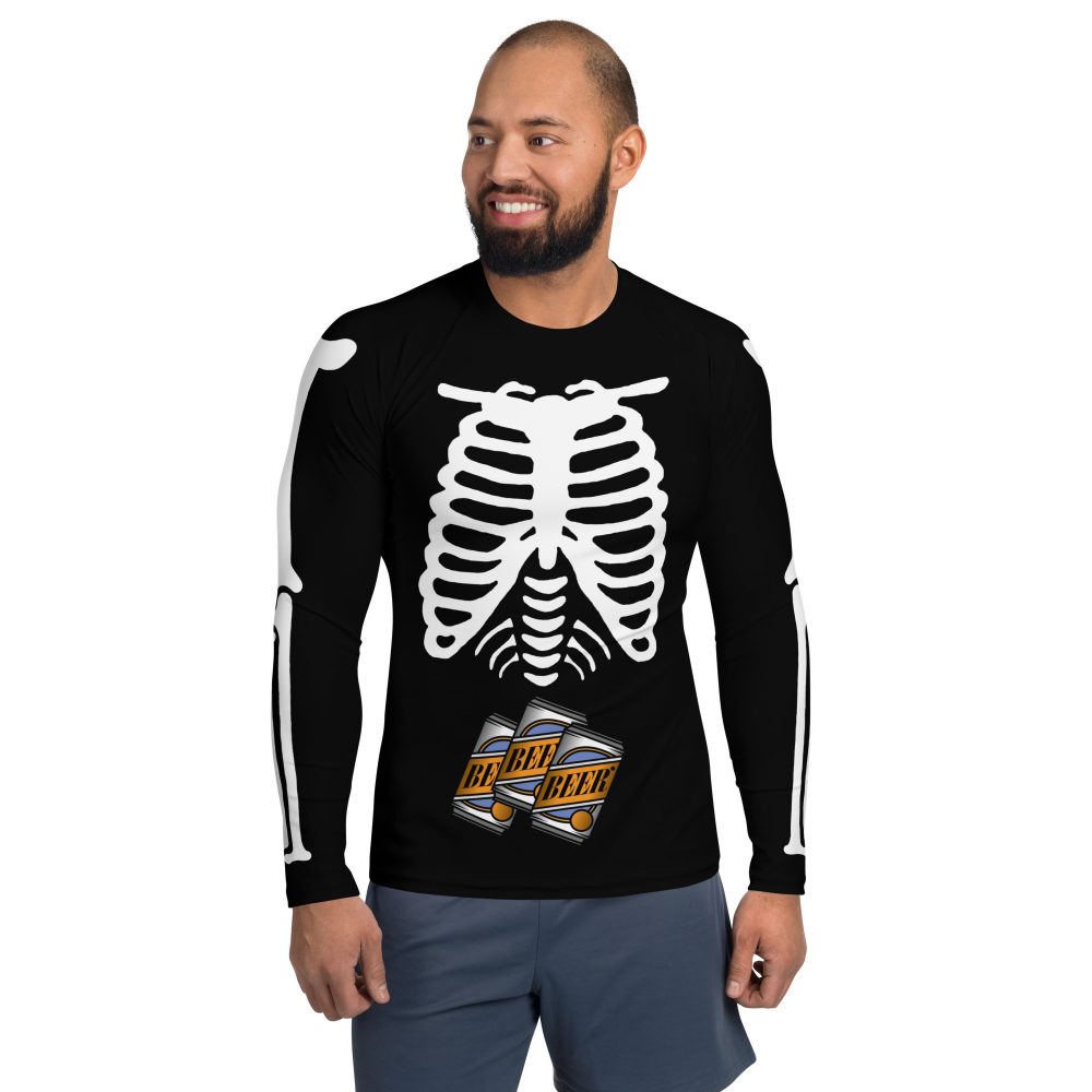 Skeleton Expecting Beer Halloween Cosplay Costume Men's Rash Guard