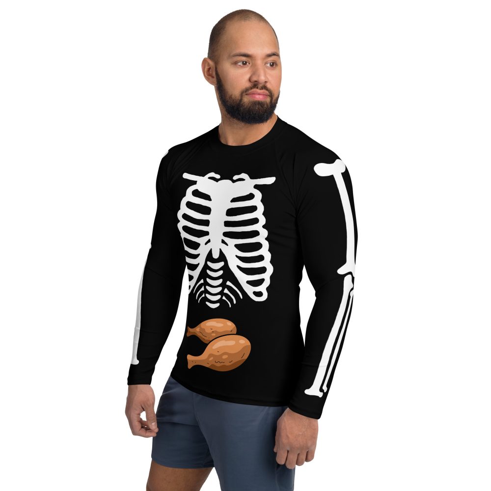 Skeleton Expecting Fried Chicken Halloween Cosplay Costume Men's Rash Guard - Image 3