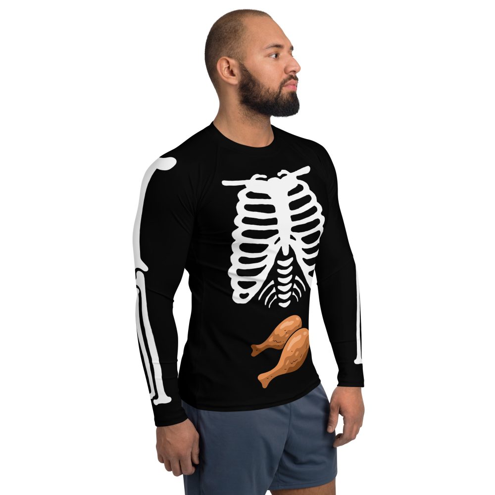 Skeleton Expecting Fried Chicken Halloween Cosplay Costume Men's Rash Guard - Image 4