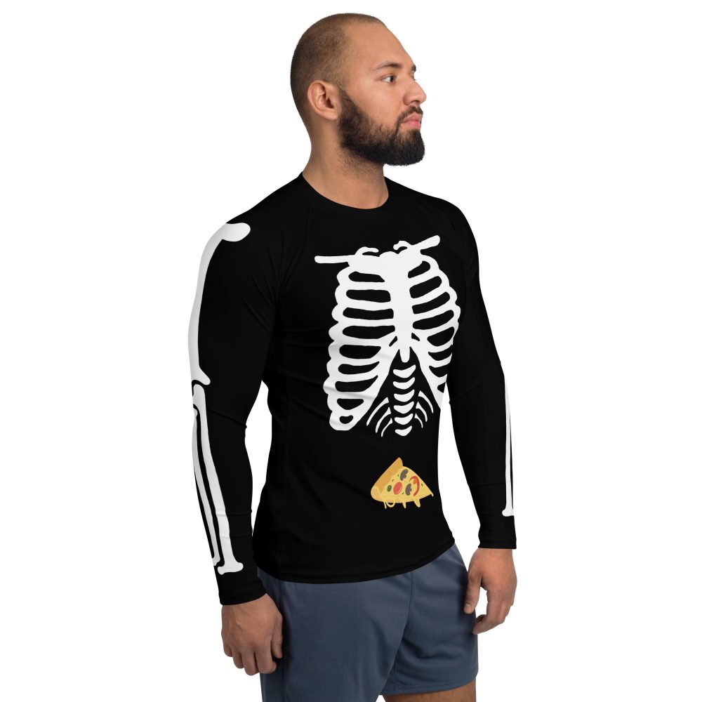 Skeleton Expecting Pizza Halloween Cosplay Costume Men's Rash Guard - Image 4