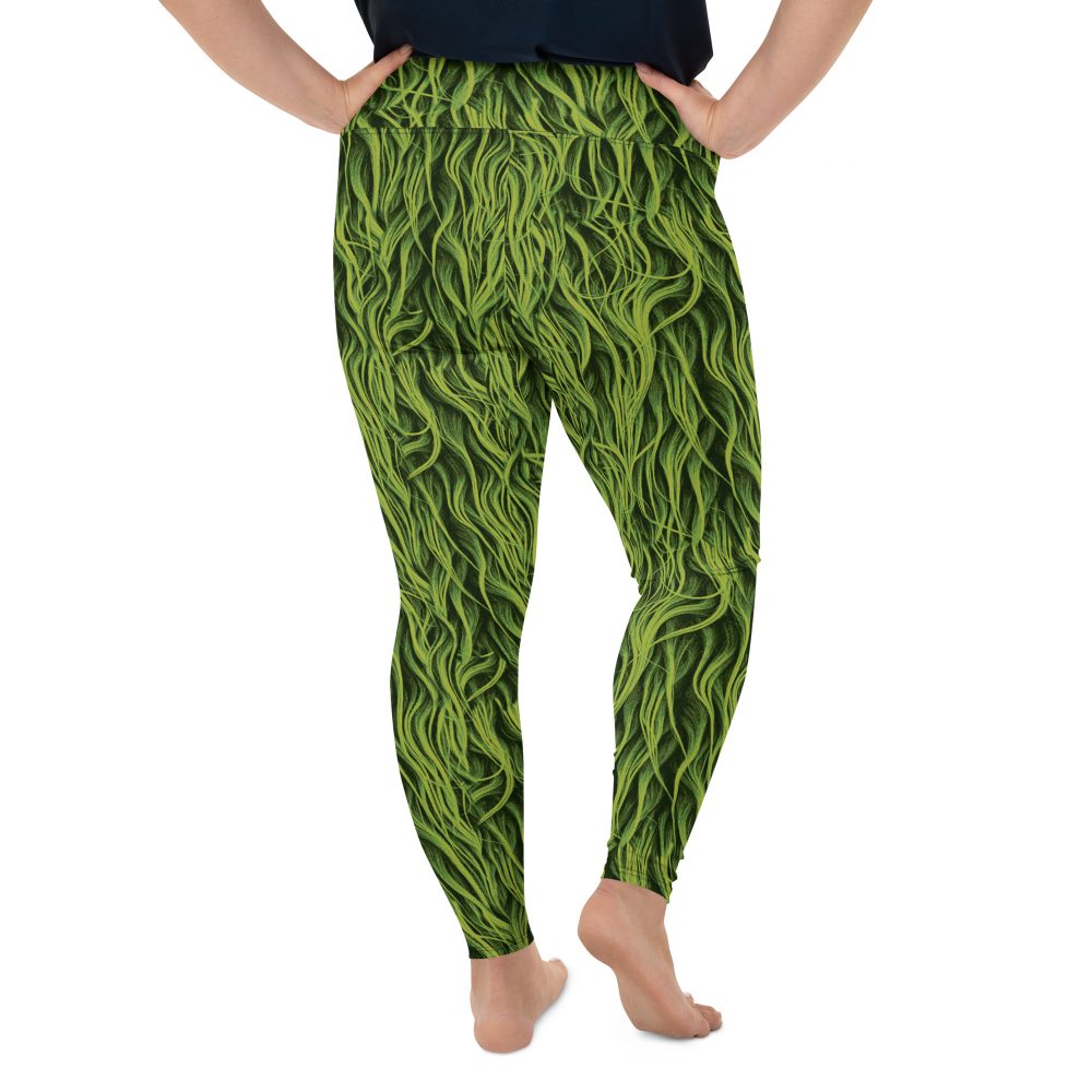 Green Fur Cosplay Costume Printed Plus Size Leggings - Image 2