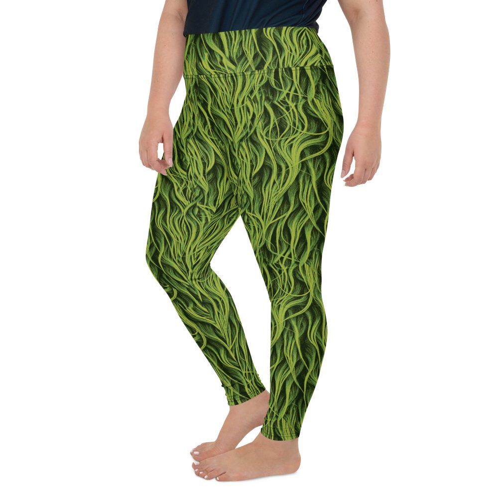 Green Fur Cosplay Costume Printed Plus Size Leggings - Image 4