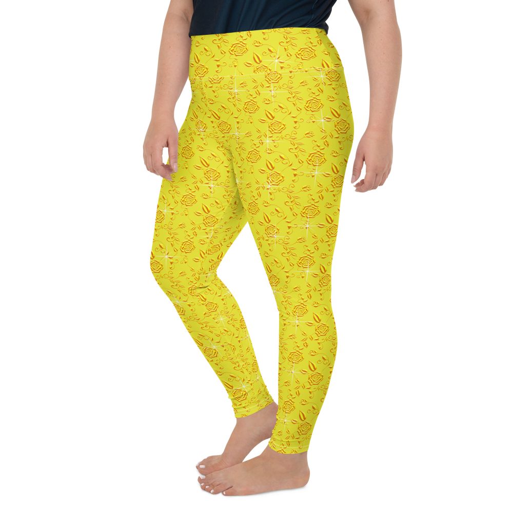 Snow White Cosplay Halloween Costume Yellow Flowers Plus Size Leggings - Image 4