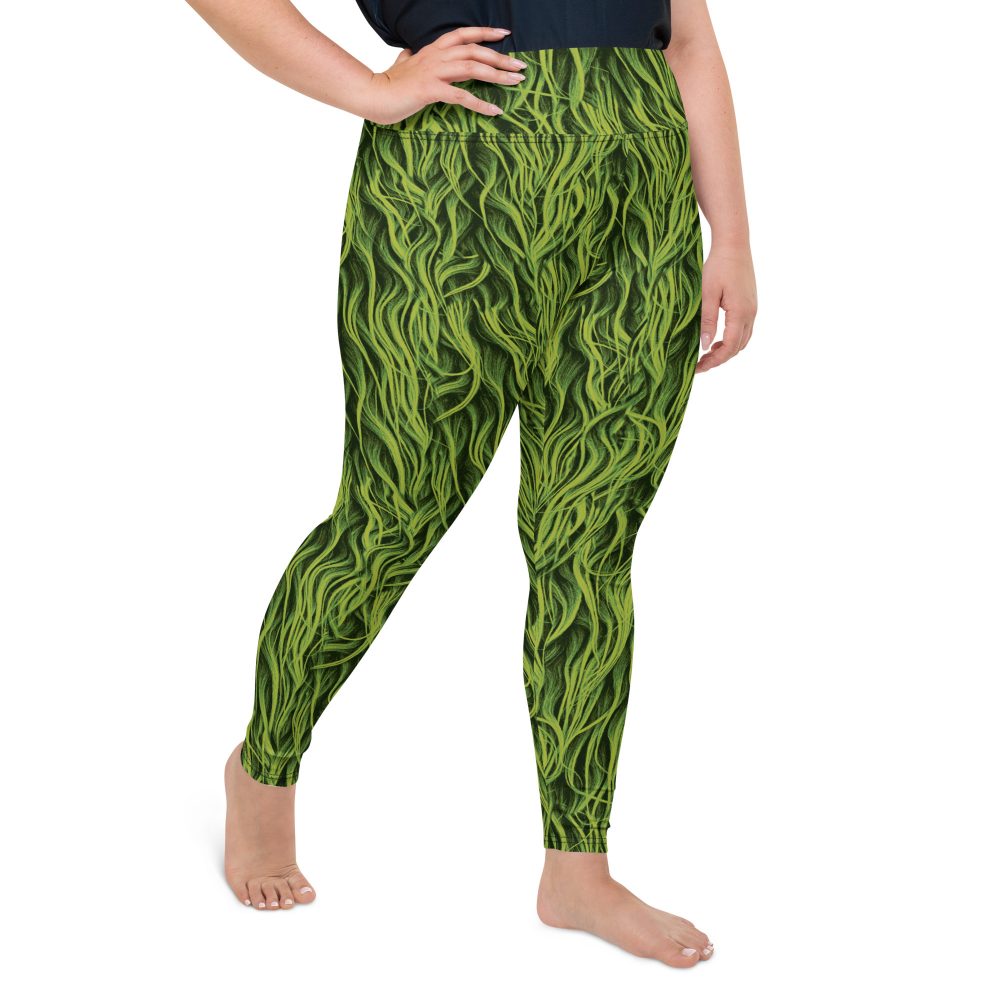 Green Fur Cosplay Costume Printed Plus Size Leggings - Image 3