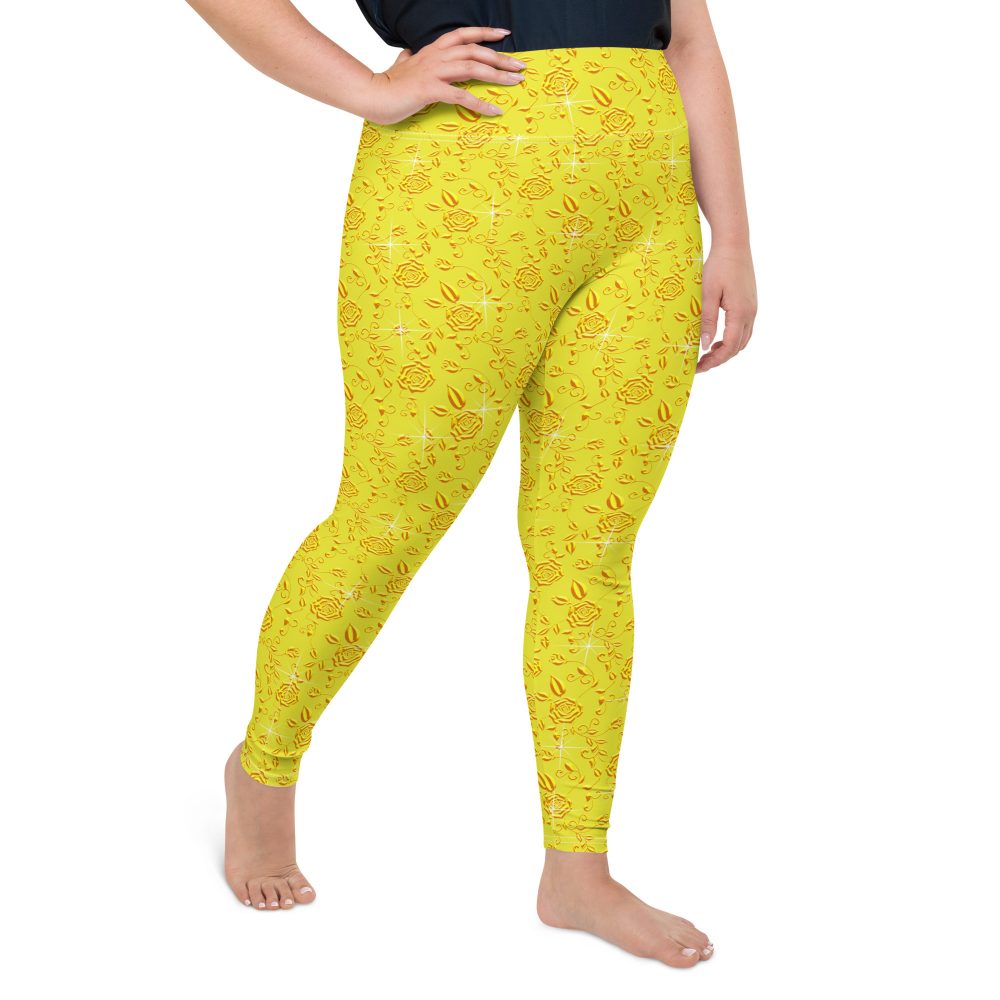 Snow White Cosplay Halloween Costume Yellow Flowers Plus Size Leggings - Image 3
