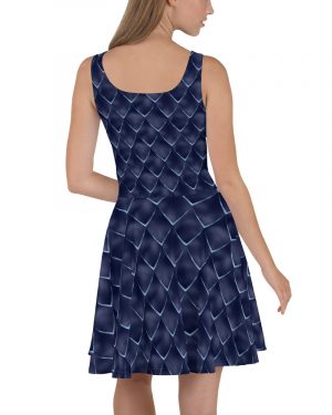Dragon Cosplay Costume Navy Blue Scales Skater Dress