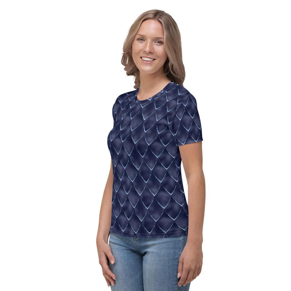 Dragon Cosplay Costume Navy Blue Scales Women's T-shirt - Image 3