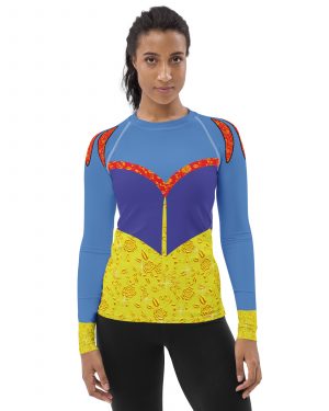 Snow White Cosplay Halloween Costume Yellow Flowers Women’s Rash Guard