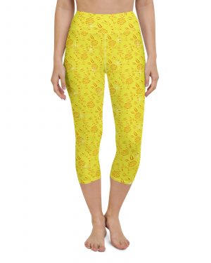 Snow White Cosplay Halloween Costume Yellow Flowers Yoga Capri Leggings