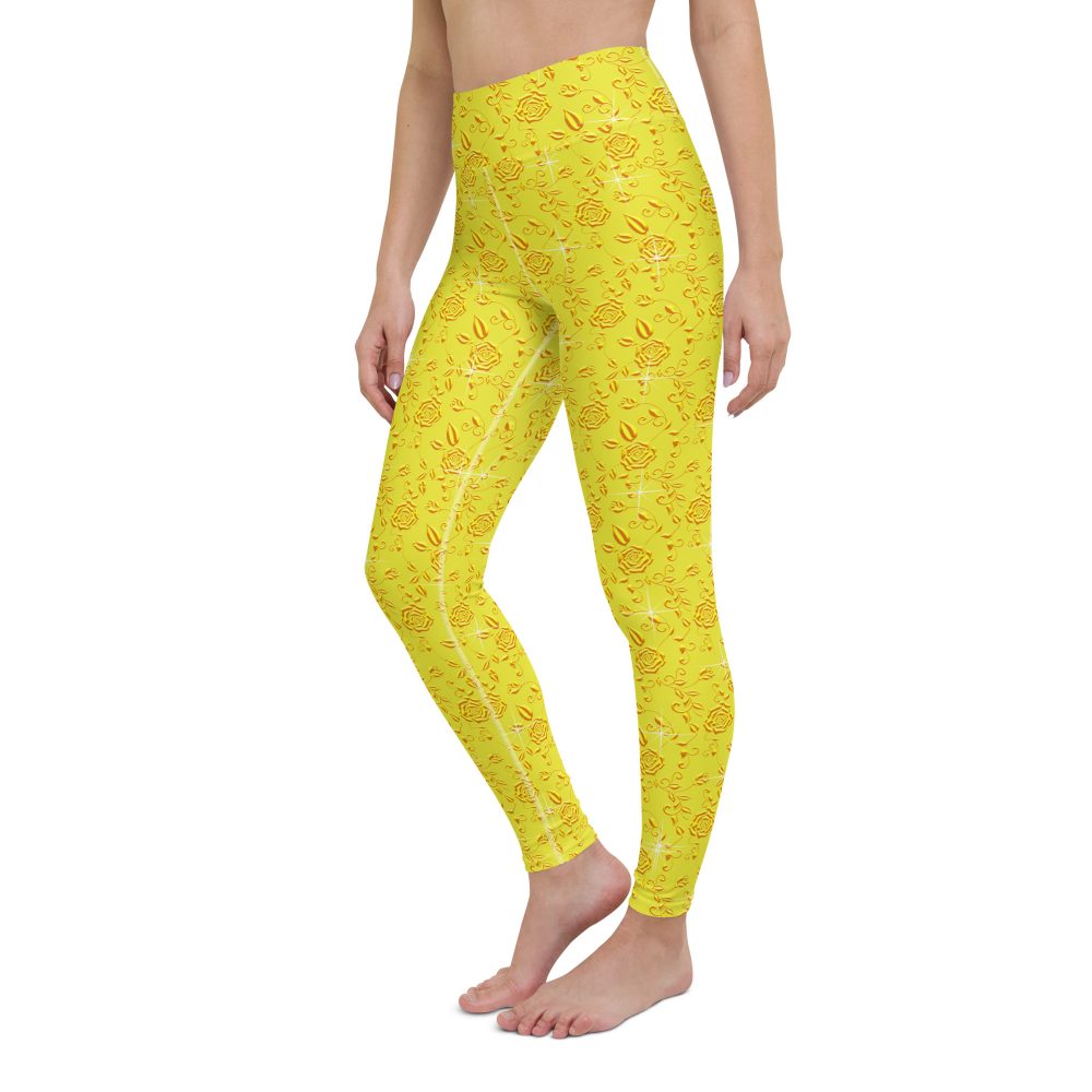 Snow White Cosplay Halloween Costume Yellow Flowers Yoga Leggings - Image 3