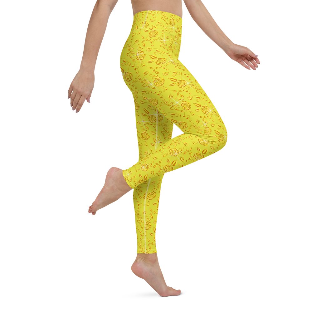Snow White Cosplay Halloween Costume Yellow Flowers Yoga Leggings - Image 4