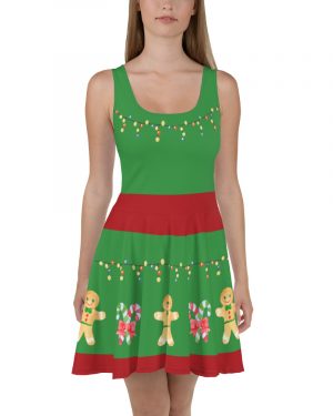 Christmas Dress Gingerbread Candy Cane Skater Dress