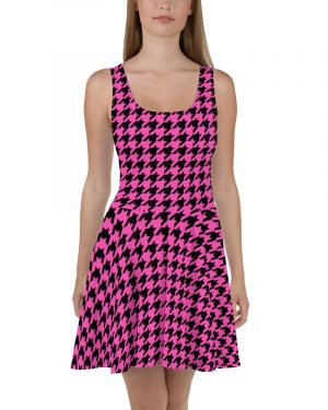 Pink Houndstooth Skater Dress