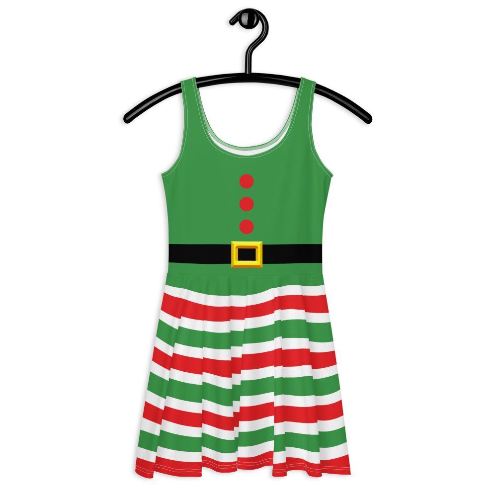 Christmas Holiday Elf Costume Skater Dress - Image 2