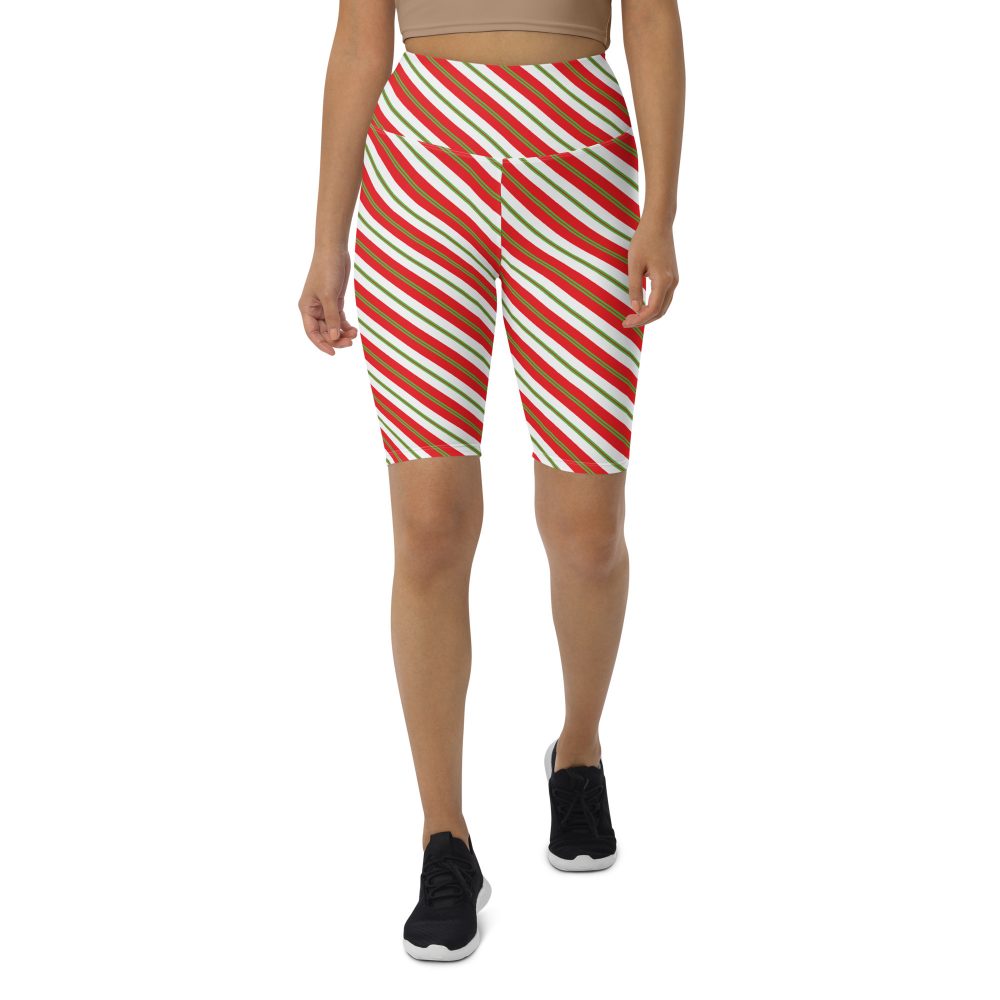 Christmas Shorts Candy Cane Striped Biker Shorts