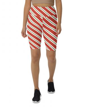 Christmas Shorts Candy Cane Striped Biker Shorts