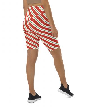 Christmas Shorts Candy Cane Striped Biker Shorts