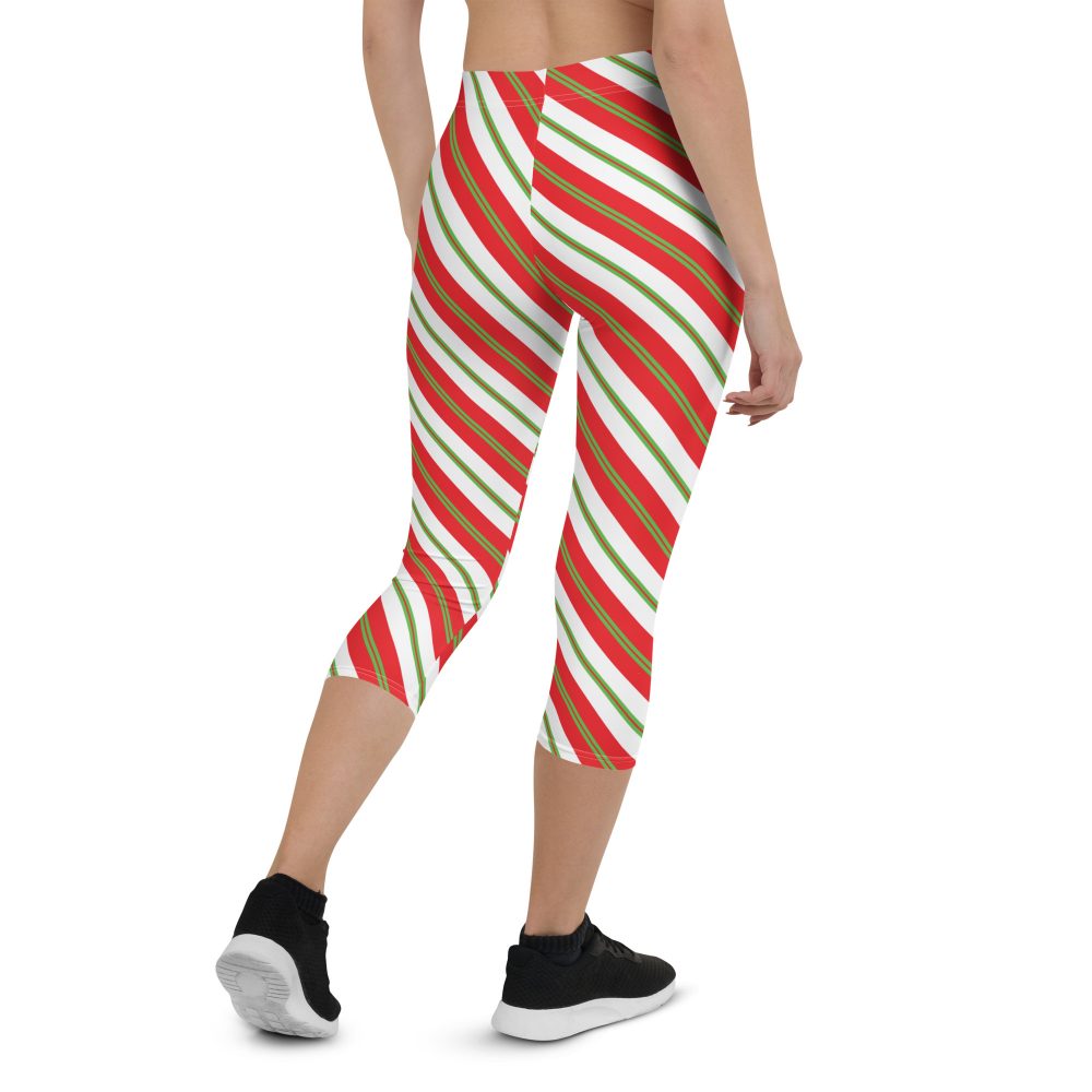 Christmas Leggings Candy Cane Striped Capri Leggings - Image 3