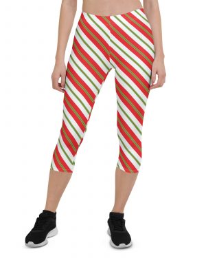 Christmas Leggings Candy Cane Striped Capri Leggings