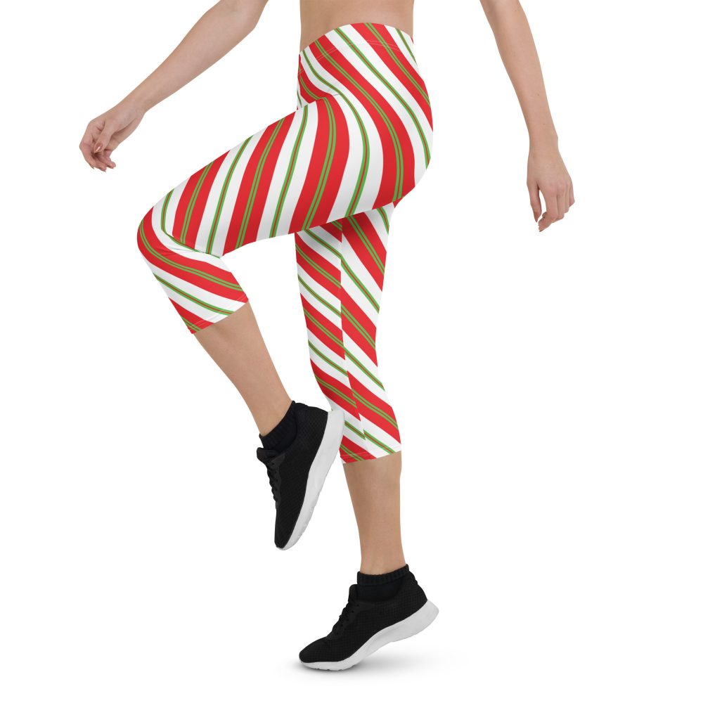 Christmas Leggings Candy Cane Striped Capri Leggings - Image 4