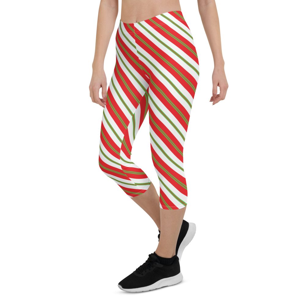 Christmas Leggings Candy Cane Striped Capri Leggings - Image 6