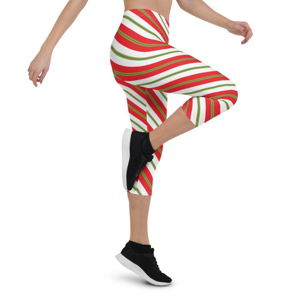 Christmas Leggings Candy Cane Striped Capri Leggings - Image 5