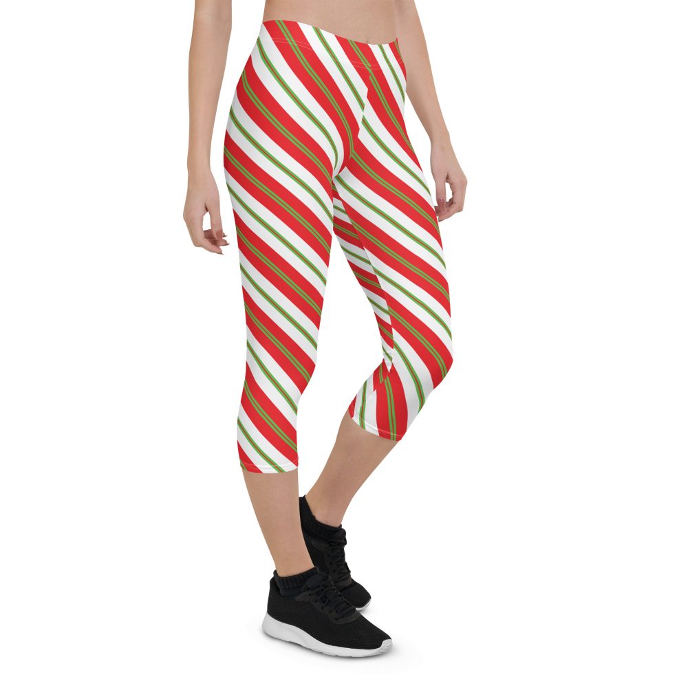 Christmas Leggings Candy Cane Striped Capri Leggings - Image 7