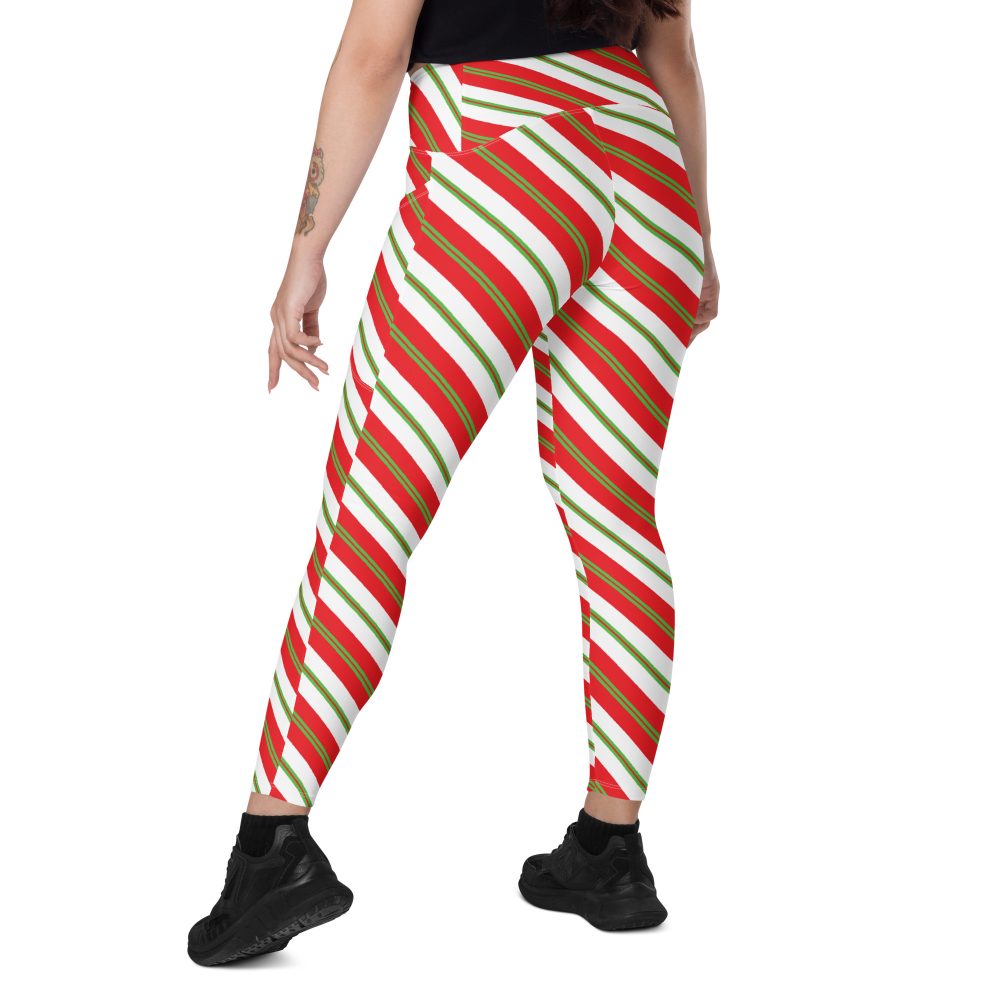 Christmas Shorts Candy Cane Striped Crossover leggings with pockets - Image 5