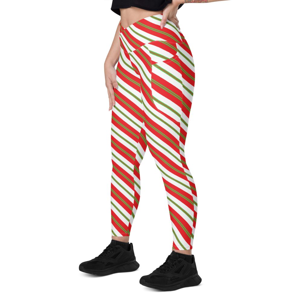 Christmas Shorts Candy Cane Striped Crossover leggings with pockets - Image 8