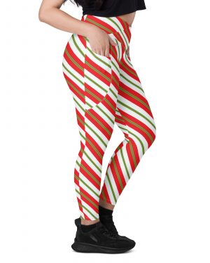Christmas Shorts Candy Cane Striped Crossover leggings with pockets