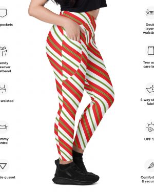 Christmas Shorts Candy Cane Striped Crossover leggings with pockets