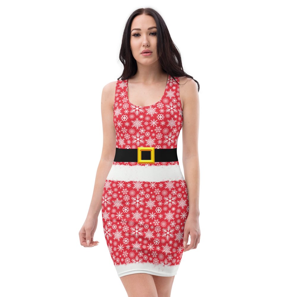 Christmas Dress Red Holiday Snowflake Fitted Bodycon Dress