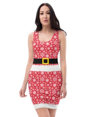 Christmas Dress Red Holiday Snowflake Fitted Bodycon Dress