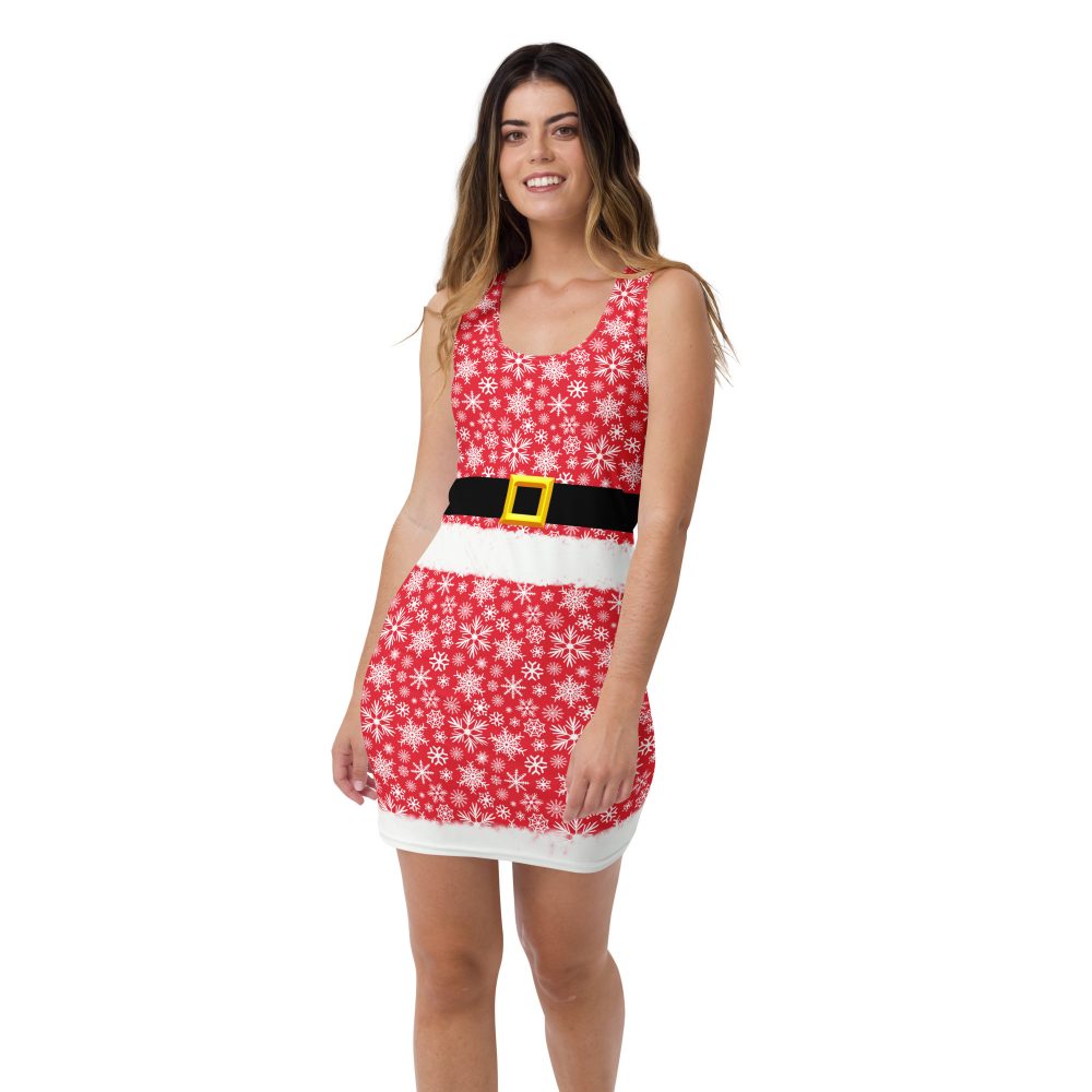Christmas Dress Red Holiday Snowflake Fitted Bodycon Dress - Image 2