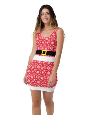 Christmas Dress Red Holiday Snowflake Fitted Bodycon Dress