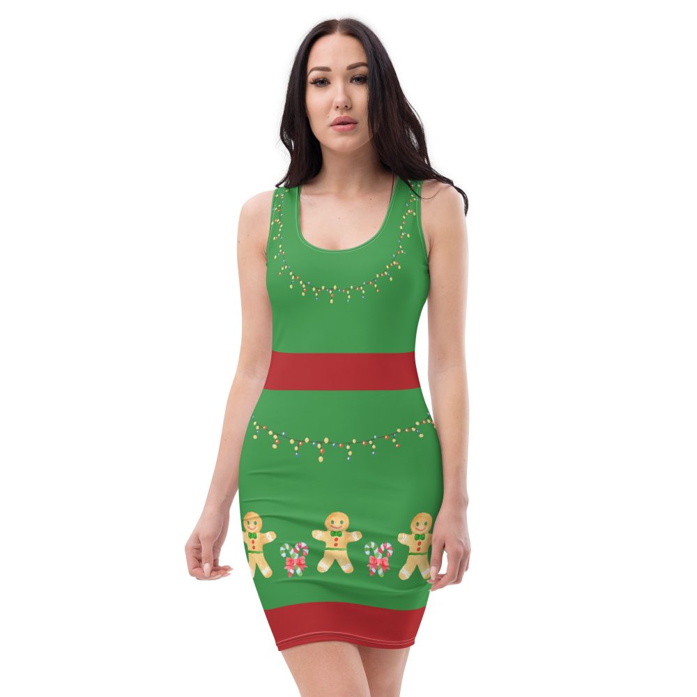 Christmas Dress Gingerbread Candy Cane Fitted Bodycon Dress