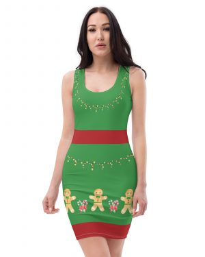 Christmas Dress Gingerbread Candy Cane Fitted Bodycon Dress