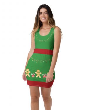 Christmas Dress Gingerbread Candy Cane Fitted Bodycon Dress