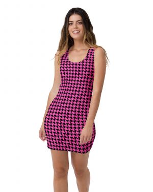Pink Houndstooth Fitted Bodycon Dress