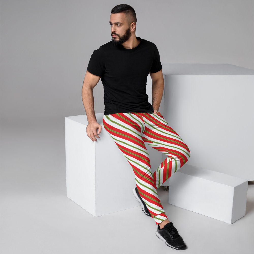 Christmas Sweatpants Candy Cane Striped Men's Joggers - Image 2