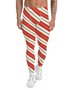 Christmas Leggings Candy Cane Striped Men’s Leggings