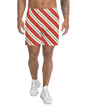 Christmas Shorts Candy Cane Striped Men’s Athletic Shorts