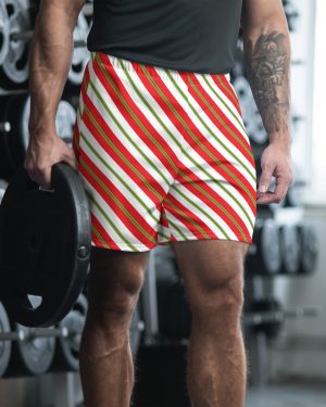 Christmas Shorts Candy Cane Striped Men’s Athletic Shorts