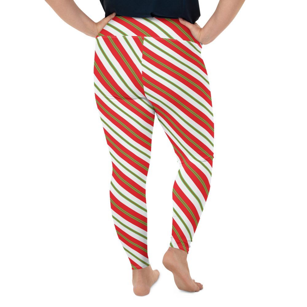Christmas Leggings Candy Cane Striped Plus Size Leggings - Image 4